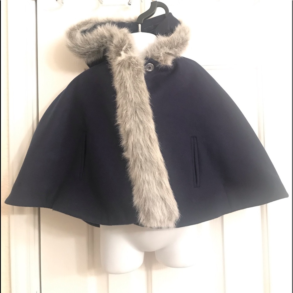 Janie and Jack Hooded Wool like poncho Navy Blue